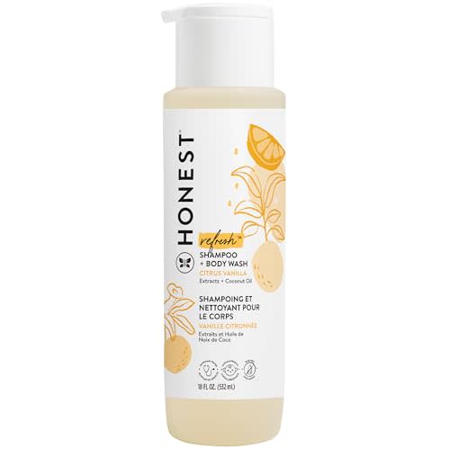 The Honest Company 2-in-1 Cleansing Shampoo Body Wash Gentle for Baby Naturally Derived, Tear-free, Hypoallergenic, Citrus Vanilla Refresh, 18 fl oz