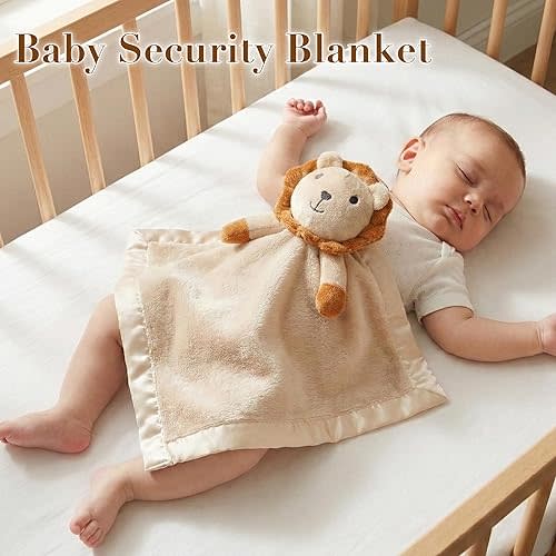 Pro Goleem Lion Security Blanket, Soft Lovey Unisex Lovie Baby Gift for Newborn Boys and Girls Snuggle Toy Stuffed Animal 16 Inch
