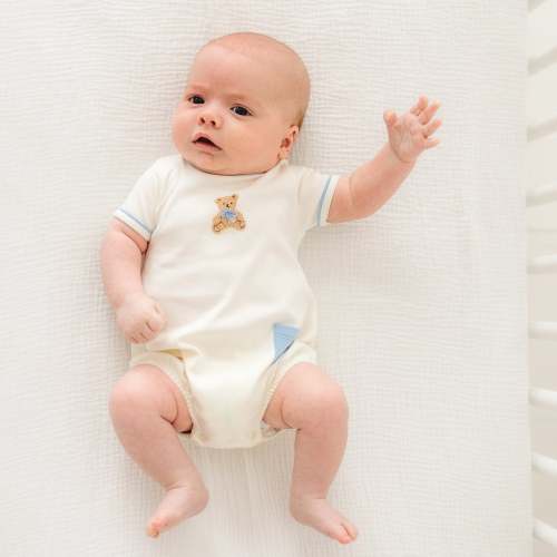 Bear Hugs Hand-Embroidered Bubble - Sky – Magnolia Baby