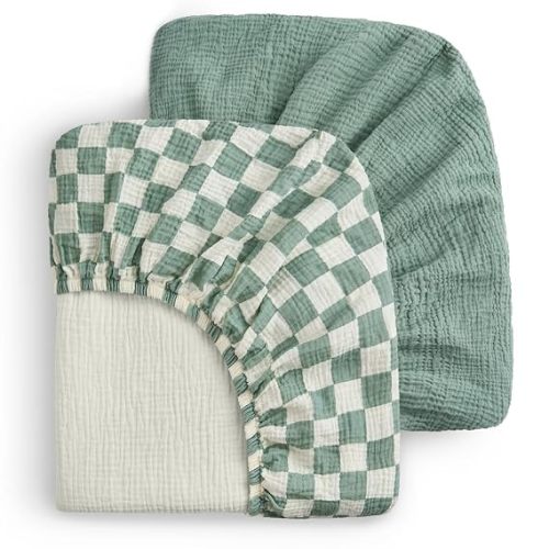 Pack n Play / Mini Crib Sheet, 2 Pack, Sage Checkboard & Sage Green