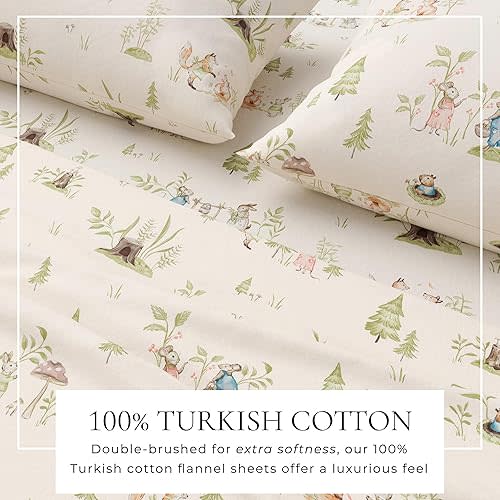 Great Bay Home Christmas Flannel Sheets Full Size - 100% Turkish Cotton, Double-Brushed, Kids' Christmas Bed Sheet Set - Ultra-Soft, Cozy, 4-Piece Bedding Set (Tiny Village)