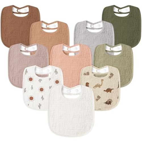 Susurration Muslin Baby Drool Bibs 10Pack Soft Square Adjustable Bandana Bibs for Unisex Baby Girls & Boys