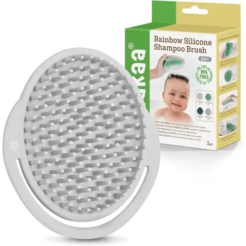 Haakaa Silicone Shampoo Brush - Cradle Cap Brush Comb - Baby Hair Scrubber - Scalp Massager for Newborns & Toddlers - 1pk-Slate Grey