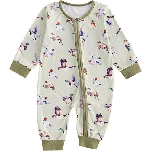 Infant Baby Boy Girl Mallard Duck Romper Jumpsuit Long Sleeve Zip Up Duck One Piece Overalls Hunting Baby Clothes