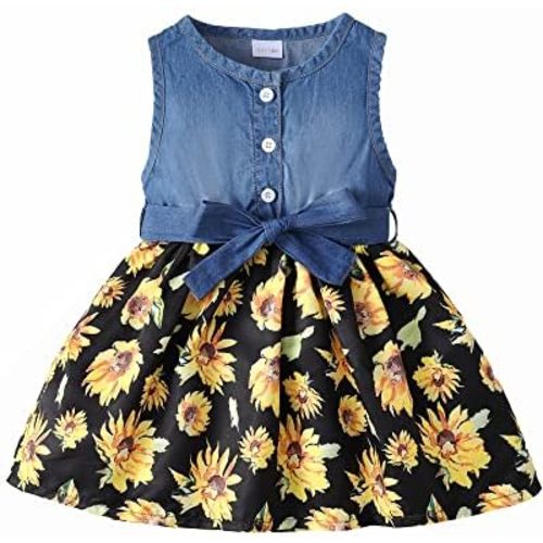 Saeaby Baby Girl Dress Toddler Girl Summer Clothes Infant Sleeveless Dress Denim Flower Sundress Cute Dresses for Girl