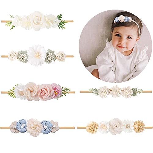 Baby Girls Headbands Flower Headband 6 Pcs Nylon Elastic Headbands Newborn Hair Bows Hair Accessories Gifts for Infant Toddlers Kids