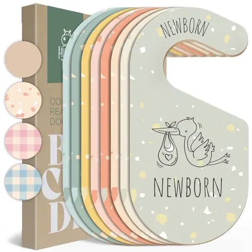 Colorful Baby Size Closet Dividers - Wooden Baby Clothes Organizer for Nursery Decor, Storage & Organization - 8 Pcs of Baby Closet Dividers Ideal as Neutral Nursery Storage Organizers
