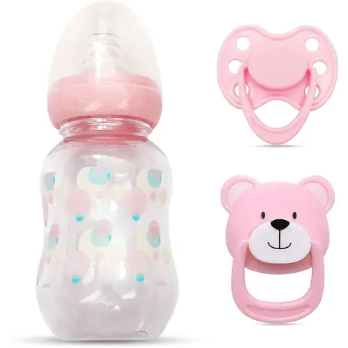 Pink Style Magnetic Pacifier and Bottle Set 2 Piece Reborn Baby Doll Accessories for Kids Gift