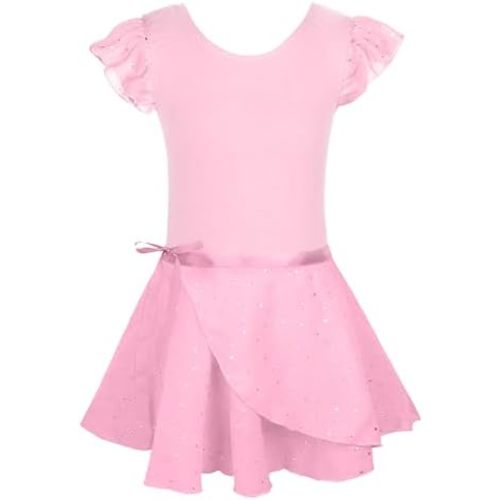 EQSJIU Ballet Leotards for Girls with Removable Skirt Combo Tie Ruffle Sleeve Ballet Dance Dress Outfit 2-12 Years