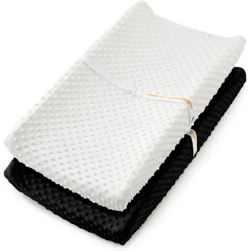 Homiest 2 Pack Changing Pad Cover, White + Black Changing Table Sheets, Ultra Soft Fleece Minky Dot Fabric, Breathable Comfortable Diaper Pad Cover for Girls and Boys, Machine Washable
