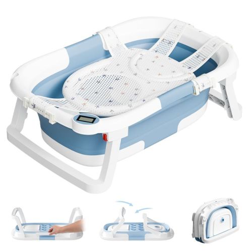 TUMAJUP Collapsible Baby Bathtub for Infants and Toddlers with Bath Net and Thermometer
