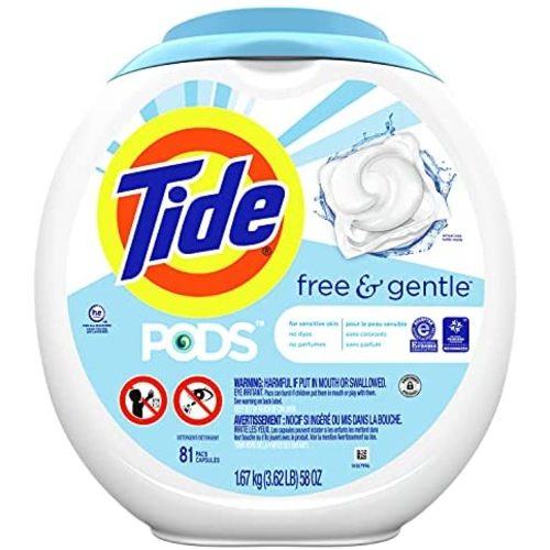 Tide PODS Free & Gentle Liquid Laundry Detergent Pacs, 81 count