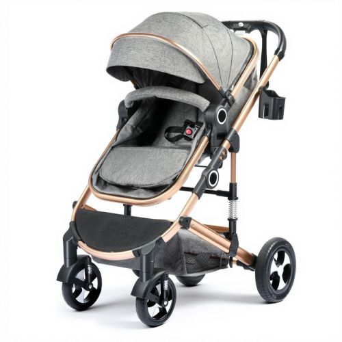 Kinder King Cozi 2 Convertible Baby Stroller, Folding High Landscape Infant Carriage, Adjustable Canopy, Diaper Bag, Anti-Shock, Rose Gold