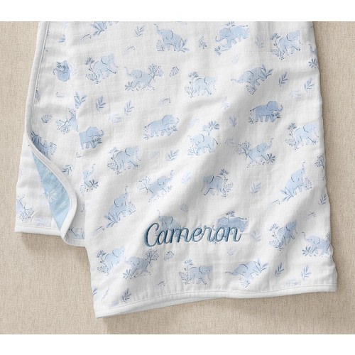 Coastal Elephant Oversized Organic Muslin Baby Blanket