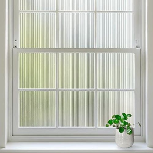 rabbitgoo Reeded Glass Window Privacy Film, Non Adhesive Frosted Window Film, UV Heat Blocking Decorative Vinyl Daytime Privacy Clings for Bathroom Living Room, 35.4 x 118.1 Inches