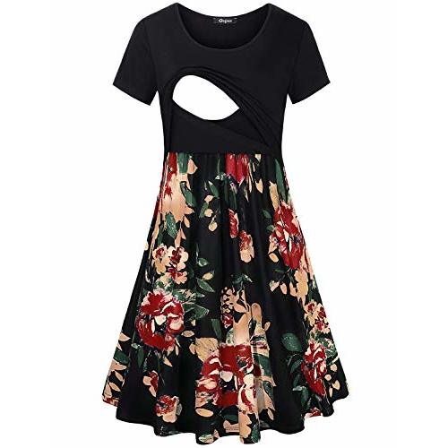Quinee Women's Floral Short Sleeve Summer Maternity Nursing Breastfeeding Dress