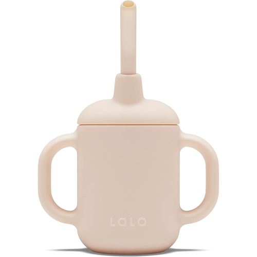Lalo Little Cup, Non-Toxic Silicone Straw Cup with Handles - Baby and Toddler Sippy Cup - Mini Cup and Straw Training System, 4oz, Grapefruit