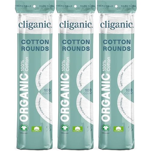 Cliganic Organic Cotton Rounds for Face, Makeup Remover Pads, 300 Count
