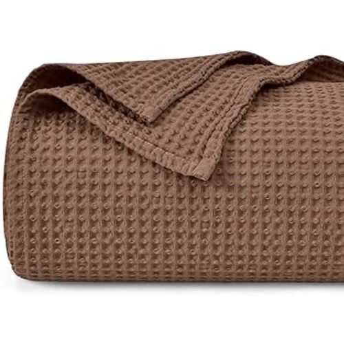 PHF 100% Cotton Waffle Weave Blanket Twin Size 66"x90"-Lightweight Washed Soft Breathable Blanket for All Season-Perfect Blanket Layer for Couch Bed Sofa -Elegant Home Decoration - Cappuccino