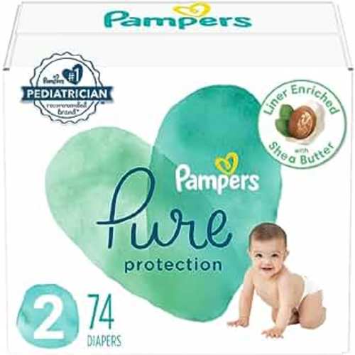 Pampers Pure Protection Diapers - Size 2, 74 Count, Hypoallergenic Premium Disposable Baby Diapers
