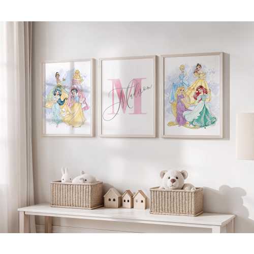 Personalized Princess Nursery Decor, Custom Name Princess Wall Art, Princess Wall Decor (Set of 3 Digital Prints)