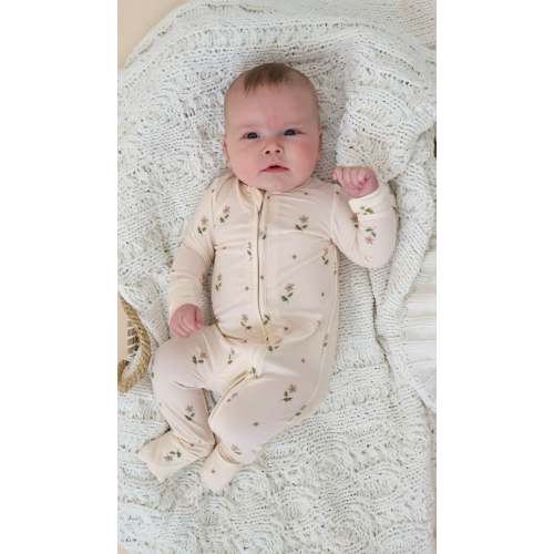 Baby Bamboo Zippered Onesie (Blush Meadows)