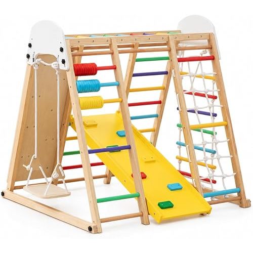 9-in-1 Foldable Indoor Jungle Gym, Wooden Kids Playset