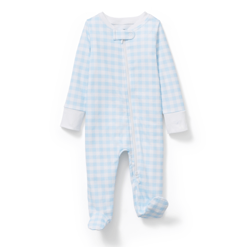 Baby's Pima Romper in Light Blue Gingham