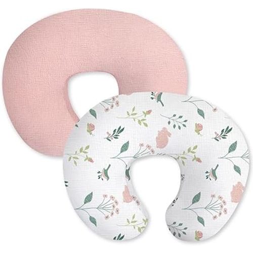 Little Grape Land Muslin Nursing Pillow Covers 2 Pack, 100% Cotton Removable Breastfeeding Pillow Covers, Feeding Pillow Slipcovers for Baby Boys & Girls, (Bunny & Pink)