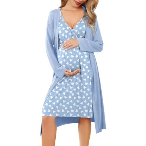 Ekouaer Maternity Nursing Gown and Robe Set Labor Delivery Nightgowns