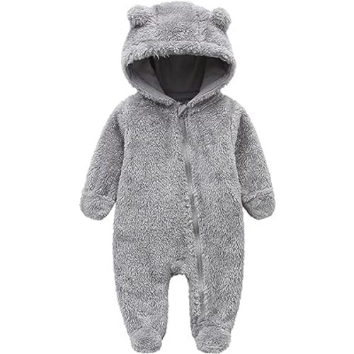 Newborn Baby Fluffy Onesie Infant Bear Suit Hooded Romper Zipper Fleece Toddler Jumpsuit