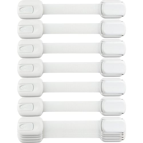 Child Safety Strap Locks (10 Pack) Baby Locks for Cabinets and Drawers, Toilet, Fridge & More. 3M Adhesive Pads. Easy Installation, No Drilling Required, White