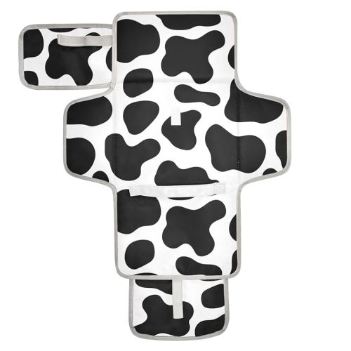 Portable Diaper Changing Pad Travel Baby Changing Mat Waterproof Diaper Changing Mat Foldable Lightweight Baby Changer with Built-in Pillow Cow Print Black and White