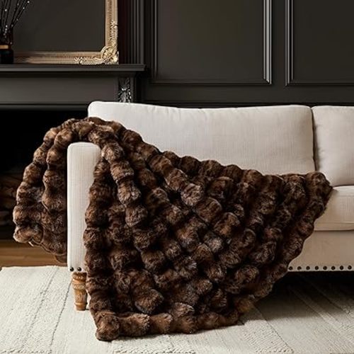 WDCOZY Cheetah Leopard Print Bubble Stroller Blanket, Luxury Faux Rabbit Fur Mink Plush Cozy Blanket 50x60 inches, Chocolate Brown