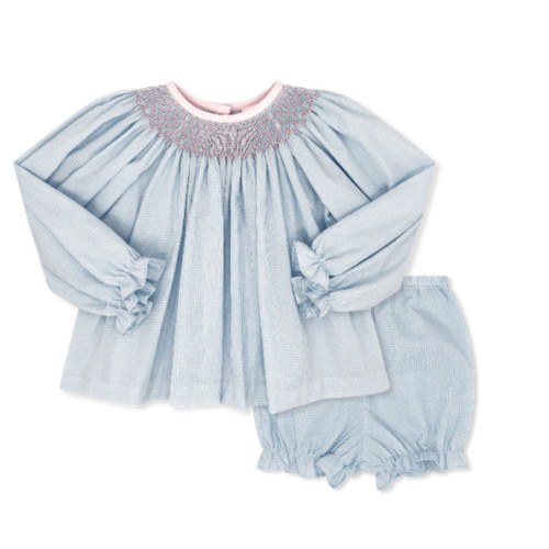 Betsy Bloomer Set L/S - Baker Blue Mini-Gingham | Posh Tots Children's Boutique