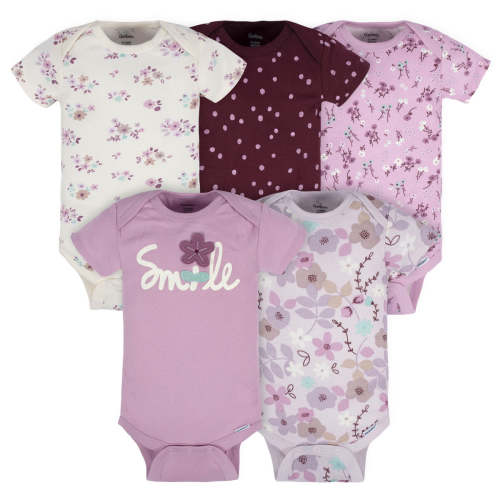 5-Pack Baby Girls Lavender Garden Onesies® Bodysuits – Gerber Childrenswear