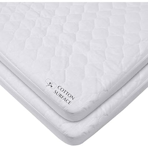 American Baby Company 2 Pack Waterproof Fitted Cradle/Bassinet Mattress Protector 33" x 15" - 100% Cotton Quilted Top, Noiseless, Ultra-Soft & Breathable Cradle/Bassinet Mattress Pad Cover