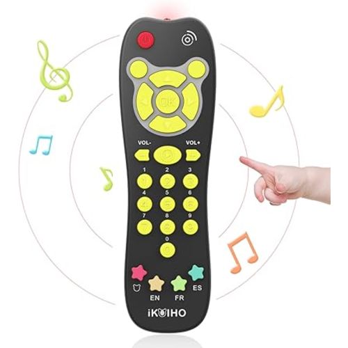 Baby Remote Control Toy, Realistic Toddler TV Remote Toy with Light Sound Kid Learning Education Musical Toys with English French Spanish Infant Gift for Boys Girls 6M+ (Black)