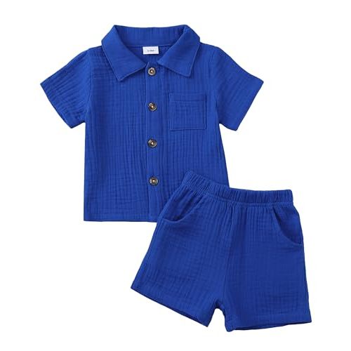 Jecson Baby Boy Clothes Baby Boy Outfits Baby Boy Summer Clothes Cotton 2 Piece Set with Button Down Shirt and Shorts 0-3T