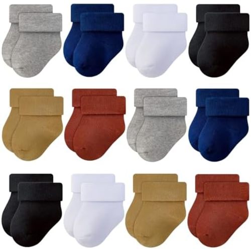 RATIVE Baby Socks Soft Terry Turn Cuff For Newborns (0-6 Months)
