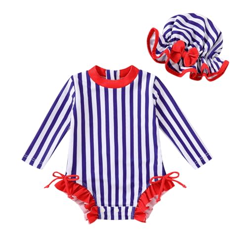 Infant Baby Swimsuit Girl Long Sleeve UPF 50+ Sun Protection One-Piece Rash Guard with Hat Zipper Bathing Suit