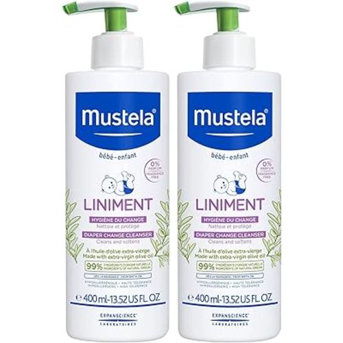 Mustela Liniment - No-Rinse Baby Cleanser for Diaper Change - with Extra Virgin Olive Oil - Fragrance-Free - 13.52 fl. Oz