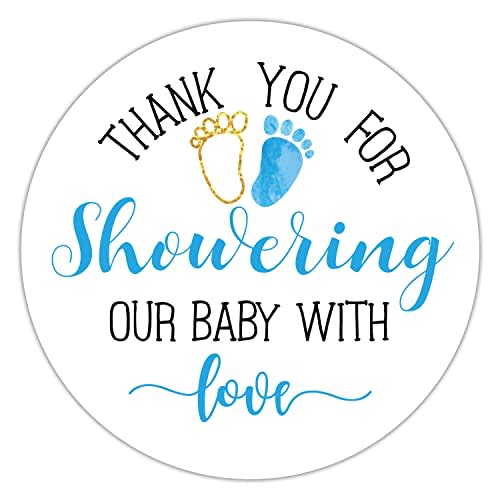 Blue Baby Shower Stickers - Thank You Favors for Boys, 2 Inch, Pack of 50