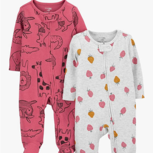 Simple Joys by Carter's Baby Girls' 2-way Zip Thermal Footed Sleep and Play, Pack of 2