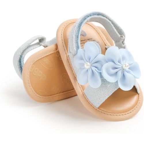 Blue Baby Girls Summer Sandals with Flowers - Size 0-6M
