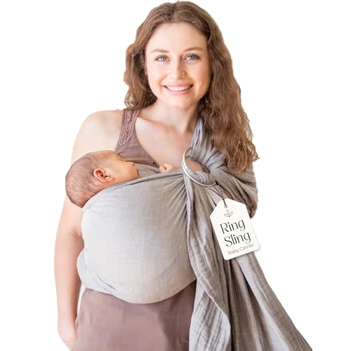 Ring Sling Baby Carrier - USA Lab Tested, 100% Natural Cotton Muslin, Breathable & Ergonomic Ring Sling Grey