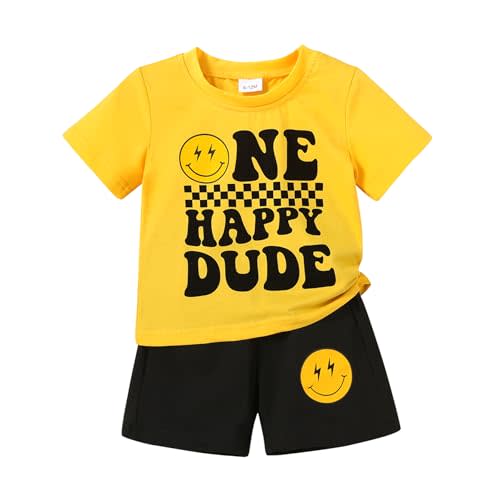 Happy Town Baby Boy Summer Clothes One Happy Dude 1st Birthday Outfits Smile Cool Short Sets