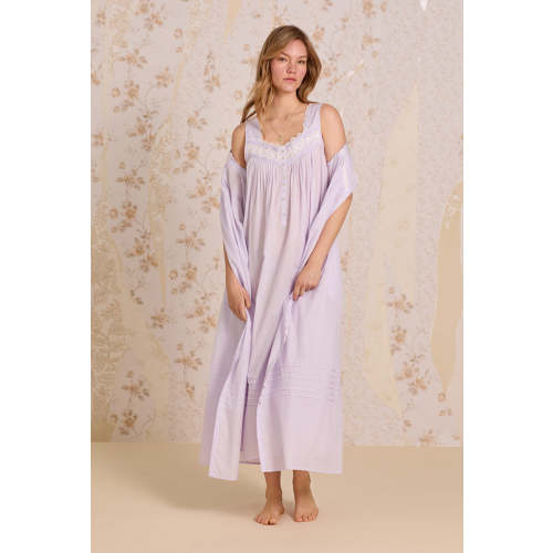 Provence Lavender Cotton Stripe Swiss Dot Button Front Robe