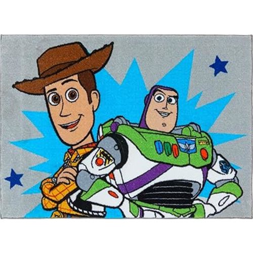 Gertmenian Disney Pixar Toy Story Indoor Area Rug - 3x5 Small, Non-Slip, Ideal for Children in Bedroom, Game Room, Classroom, Nursery or Play Area - Woody/Buzz Lightyear, Gray/Blue, 19850