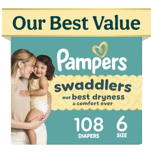 Pampers Swaddlers Diapers, Size 6 (23-44 lbs), 180 Count, Fragrance Free, Hypoallergenic, Absorbent, Pediatrician Recommended, Skin Safe